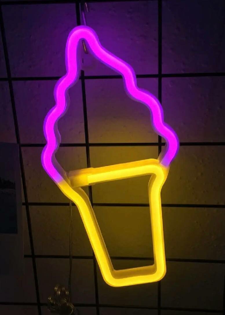 Светильник настенный неоновый ночник в виде мороженного - фотография № 2