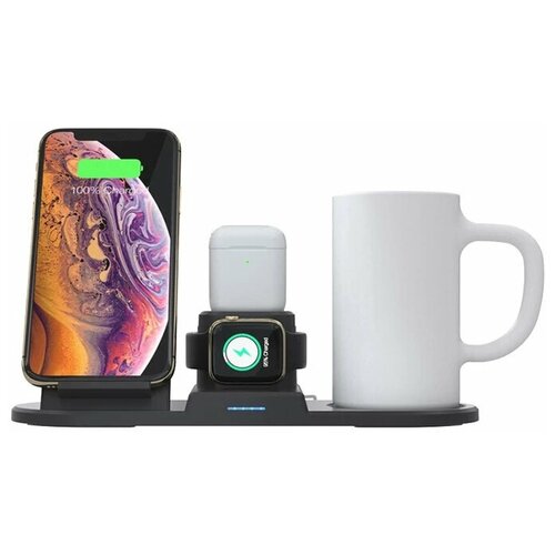 Беспроводная зарядка 6 в 1 iPower Pro 1016 (iPhone+Apple Watch+AirPods+Подогрев+2X-USB) черная