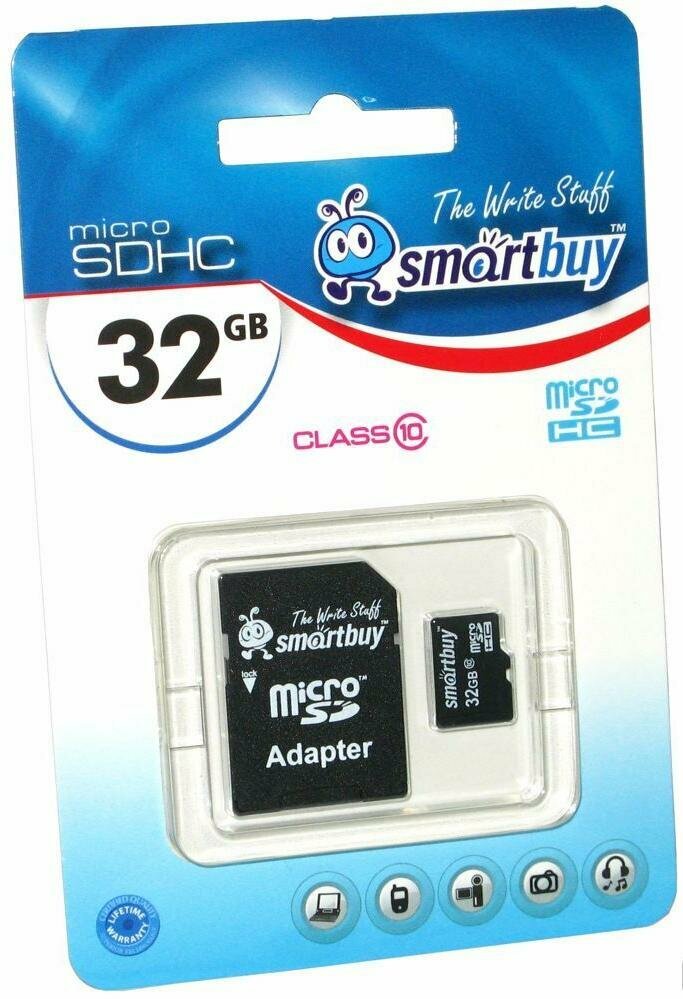 Карта памяти Smart Buy Micro SDHC 32Gb 10 class с адаптером -