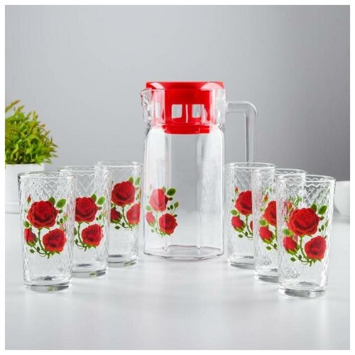 фото Набор питьевой «алая роза», 7 предметов: кувшин 1,235 л, стакан 230 мл 6 шт mikimarket