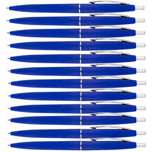 Набор 12 шт - Ручка шариковая автоматическая OfficeSpace Business синяя, 0,7мм, синий антискол. корпус