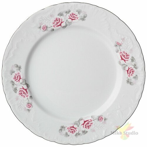 Тарелка обеденная рококо Нежная роза платина 25 см. без упак (676-012) - 2 шт.
