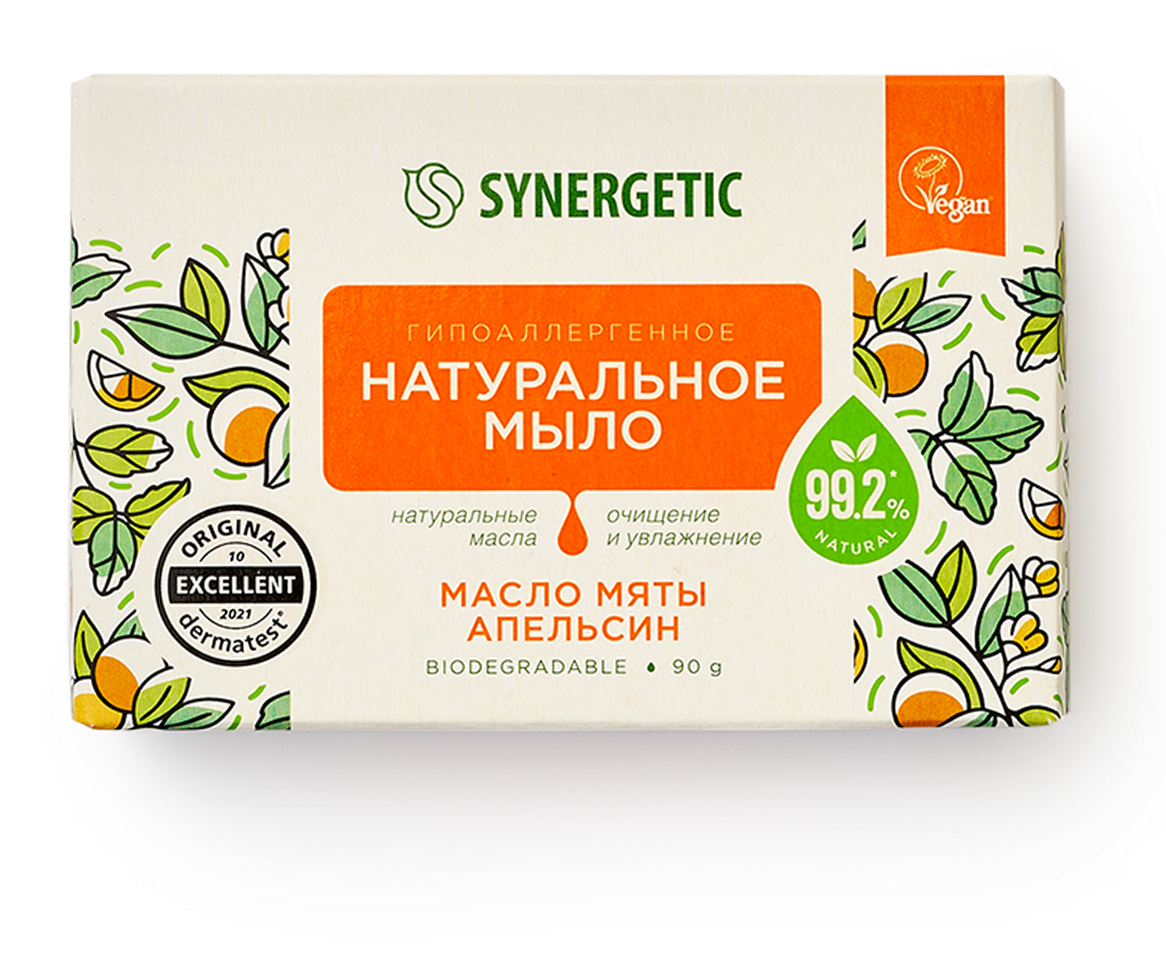 Мыло туалетное Synergetic масло мяты и апельсин гипоаллергенное