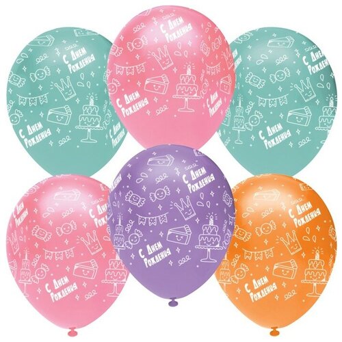 фото Шар латексный 12" «с днём рождения!», праздничный микс, пастель, 5-сторонний, набор 50 шт. орбиталь