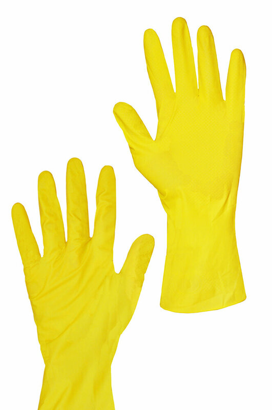 Перчатки хозяйственные Рифленая поверхность, удлиненная манжета, повышенная прочность, Yellow, длина 300 мм. Размер М.