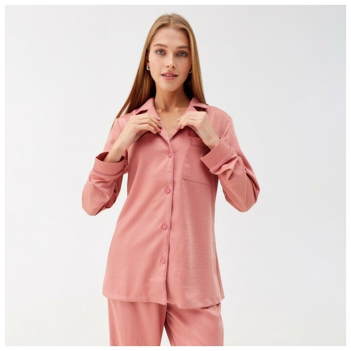 Комплект женский (лонгслив, брюки) MINAKU: Home collection цвет розовый, р-р 48 - фотография № 5