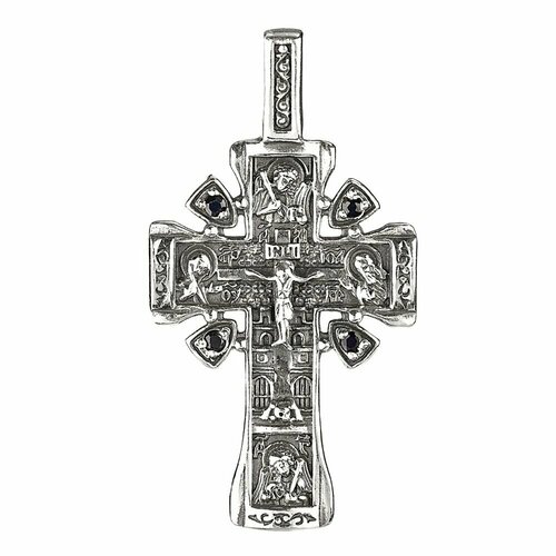Крестик CORDE Серебряный крест с натуральными сапфирами, серебро, 925 проба, оксидирование, сапфир, размер 3.5 см.