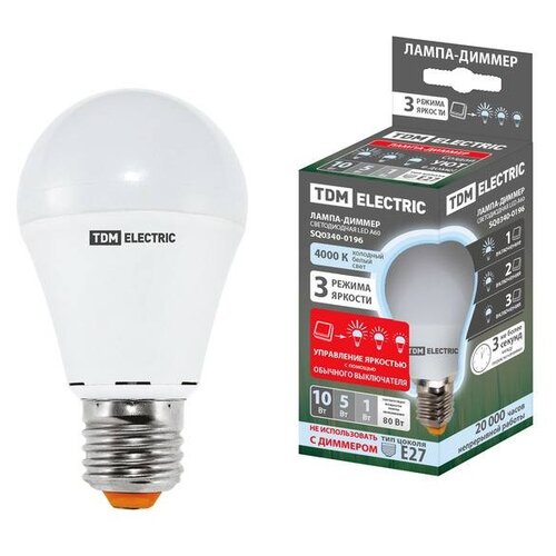 фото Лампа светодиодная а60 - 10 вт-230 в -4000 к–e27 "лампа-диммер" tdm sq0340-0196 (упаковка 10 шт) tdm еlectric