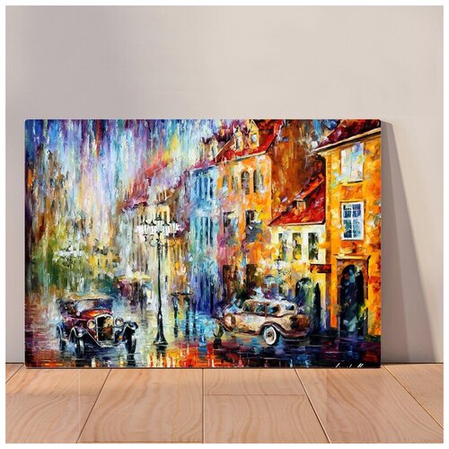 фото Картина "городская улица маслом", 40x30 см, картина на холсте на деревянном подрамнике с настенным креплением вау холст