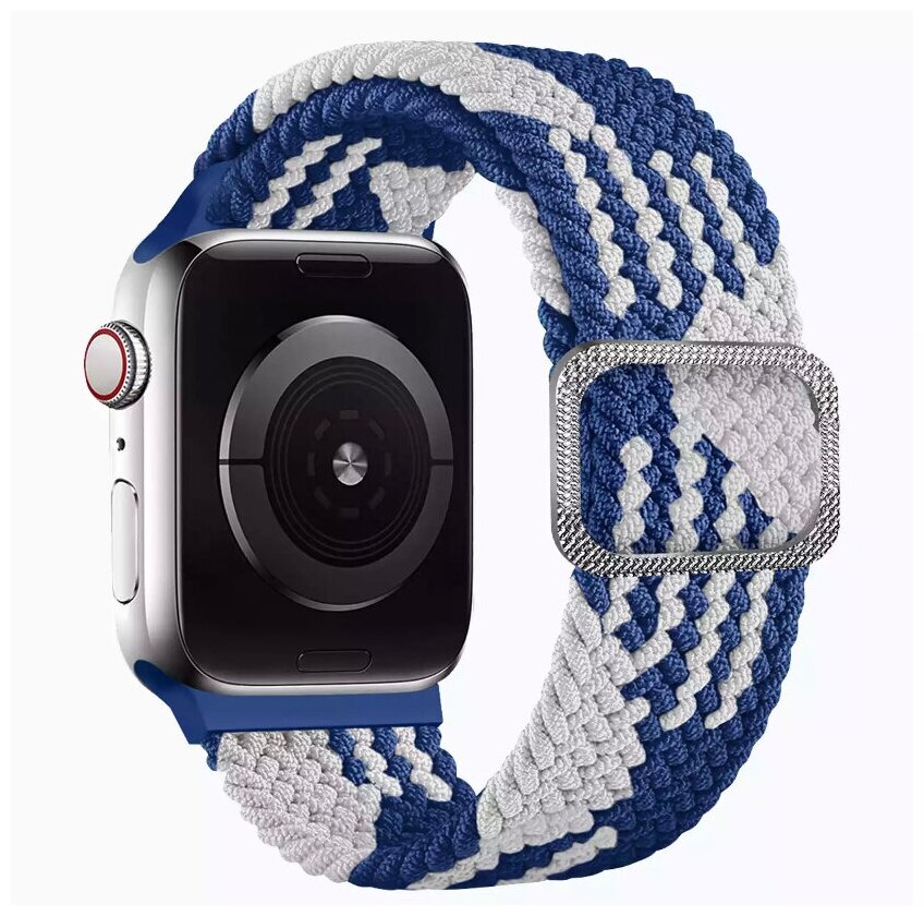 Нейлоновый монобраслет для Apple Watch 38/40/41 мм регулируемый (эластичная ткань), бело-синий