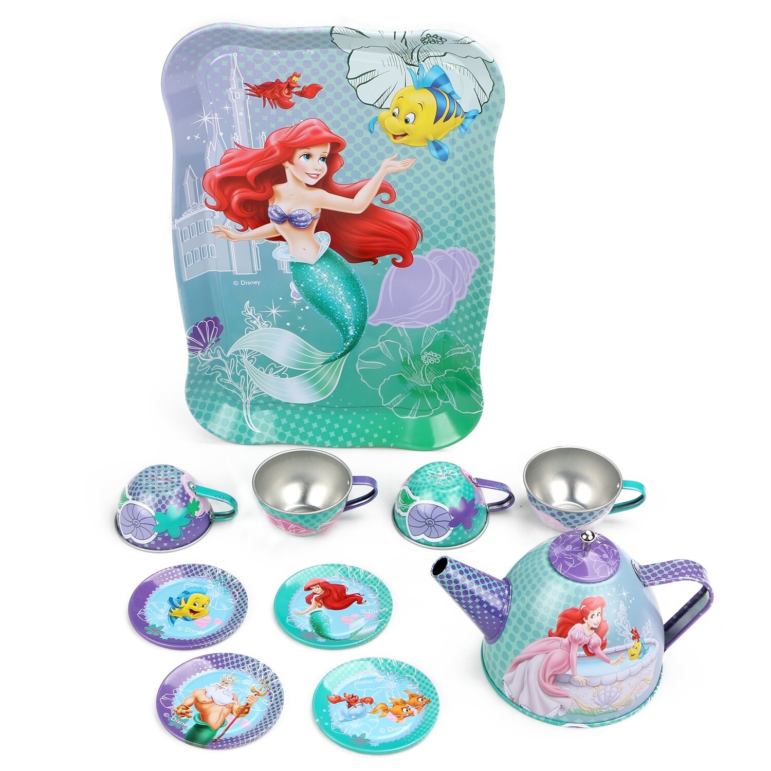 Набор чайной посуды Disney Принцесса "Ариэль" 11 предм, металлич, в чемоданчике/Посуда/ Игровой набор/ DSN0201-011