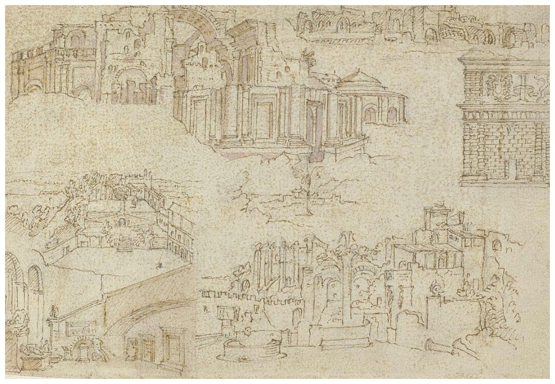 Репродукция на холсте Руржнес и здания в Риме и Антверпене Хемскерк Мартен 58см. x 40см.