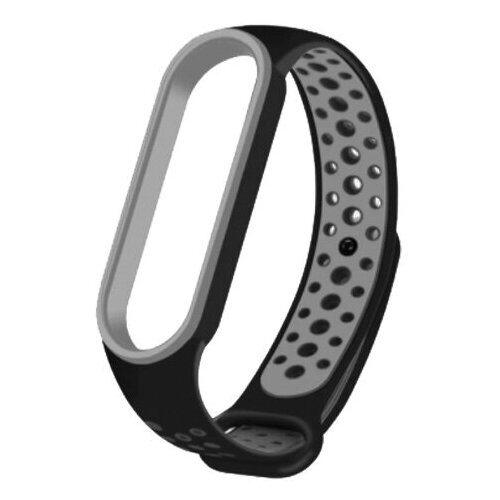 Ремешок Sport для Xiaomi Mi Smart Band 5 / Mi Smart Band 6 силиконовый черный с серым ремешок sport для xiaomi mi smart band 5 mi smart band 6 силиконовый черно желтый