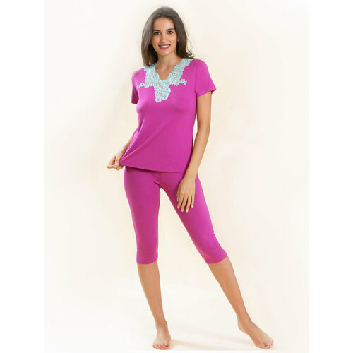 фото Пижама giotto, блуза, бриджи, короткий рукав, размер 46, розовый, фуксия