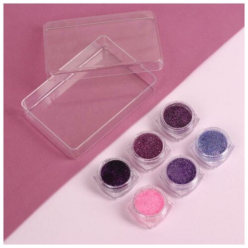 фото Блёстки для декора «violet», в пластиковом органайзере, набор 6 баночек mikimarket