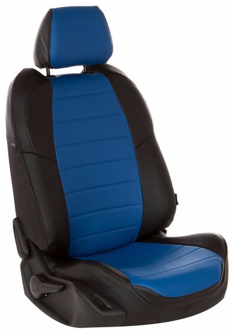 Комплект оригинальных чехлов на сиденья для Mitsubishi ASX с 10г. / Citroen C4 Aircross с 12-15г. / Peugeot 4008 с 12г. / Экокожа / Черный, Синий / mi-askh-askh10-chesi-e