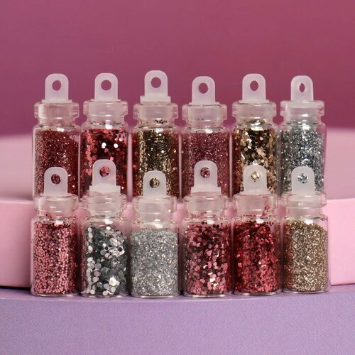 Блёстки для декора Нежность, мелкие/средние/крупные, 12 бутылочек