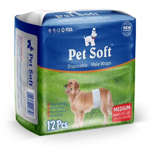 Pet Soft Male Dieper одноразовые впитывающие пояса для кобелей (размер M) 12 штук