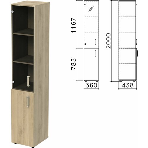 Шкаф закрытый со стеклом «Приоритет», 360×438×2000 мм, 4 полки, кронберг (комплект)