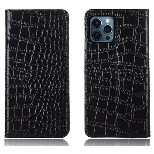 фото Чехол-книжка mypads premium для iphone 12 (6.1) / iphone 12 pro (6.1) из качественной импортной натуральной кожи теленка с фактурной прошивкой рельефа кожи крокодила экзотический черный