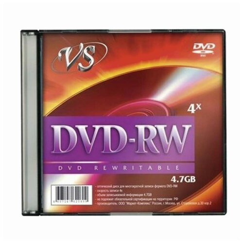 фото Диск dvd-rw, vs, 4,7 gb, 4 x slim case, 1 штука, vsdvdrwsl01