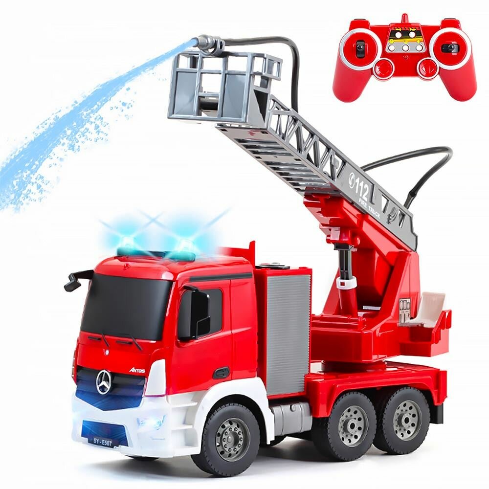 Спецтехника Пожарная машина на РУ с водяной помпой в короб звук,свет,стреляет водой до 2-х метров,вращается 360 градусо E527-003 Double Egle - фото №9