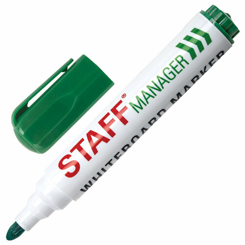 Маркер стираемый для белой доски зеленый, STAFF Manager WBM-491, 5 мм, с клипом, 151494 упаковка 24 шт. staff маркер для доски manager зелeный