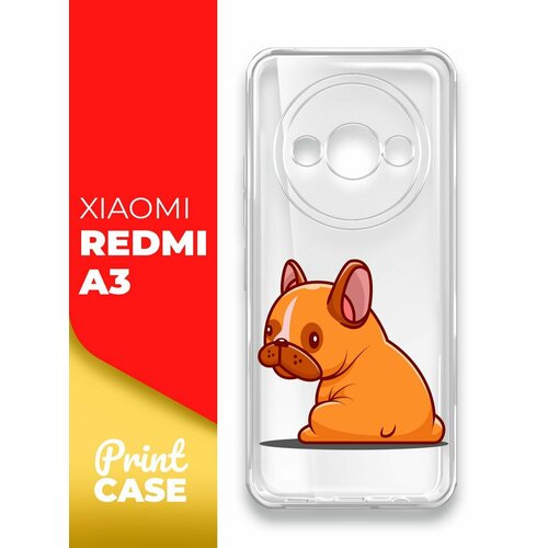 Чехол на Xiaomi Redmi A3 (Ксиоми Редми А3), прозрачный силиконовый с защитой (бортиком) вокруг камер, Miuko (принт) Бульдог чехол на xiaomi redmi a3 ксиоми редми а3 прозрачный силиконовый с защитой бортиком вокруг камер miuko принт мишка скейт
