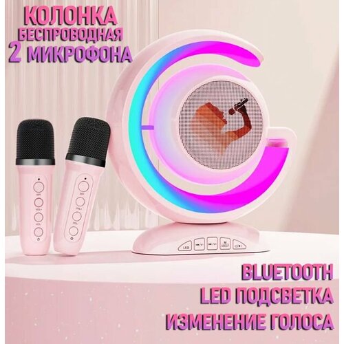 Караоке колонка с двумя микрофонами TH107-6 цвет розовый Bluetooth колонка беспроводная 217000₽