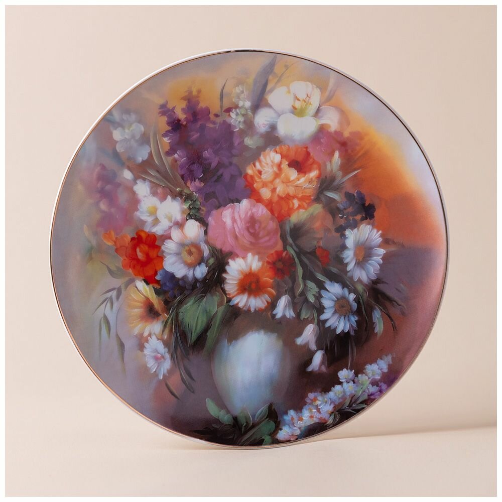 Тарелка декоративная настенное панно картина Цветочный букет 20 см.