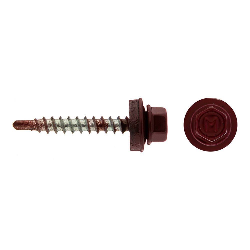 фото Саморезы кровельные с буром 35х4,8 мм металл-дерево красное вино RAL 3005 (60 шт.)