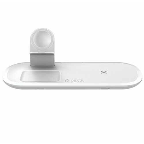 автомобильная беспроводная магнитная зарядка c magsafe 15w для apple iphone android samsung google huawei pixel смартфона Devia Беспроводная зарядка Smart Series 3 в 1, Magnetic Charger For iPhone & Watch & Earphone V5, 15W, белая