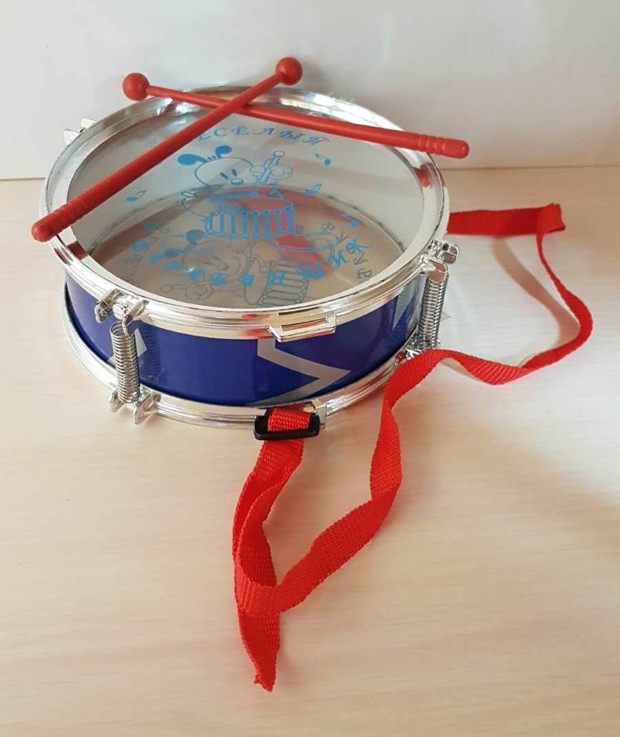 Детский барабан с палочками (15 см) синий