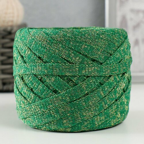 Трикотажная пряжа Риббон с люрексом 85м1705 гр Нефрит люрекс Золото 899₽