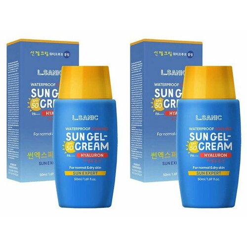 солнцезащитный крем с гиалуроновой кислотой cellio hyaluron whitening sun cream sfp50 pa 70 г L.Sanic Гель-крем для лица солнцезащитный Sun Expert Hyaluronic Acid Waterproof Cooling Sun Gel-Cream, Увлажняющий, SPF 50, 50 мл, 2 шт