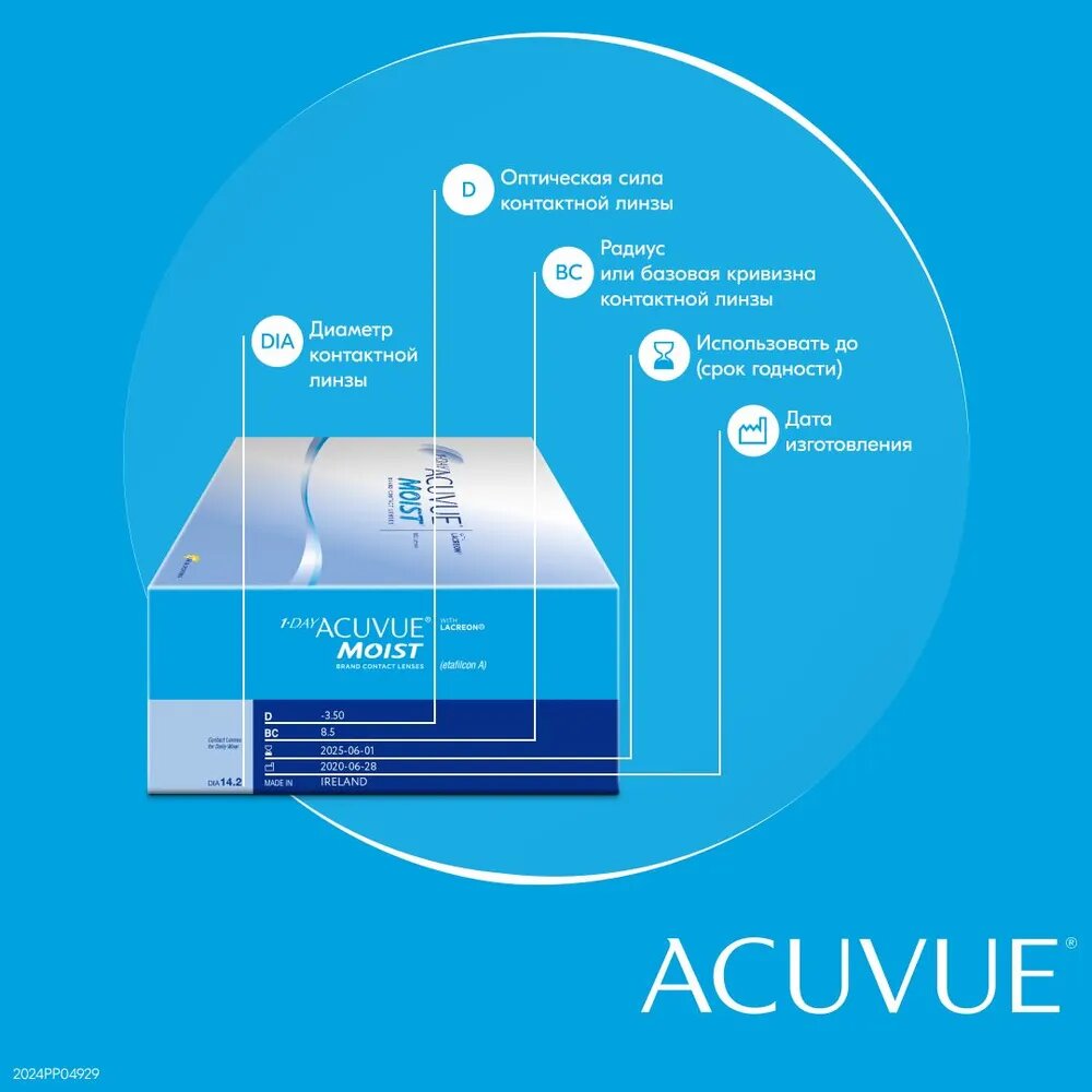 Картинки Однодневные контактные линзы ACUVUE Moist 1-Day 180 pk (BC 9.0; D -6.50)