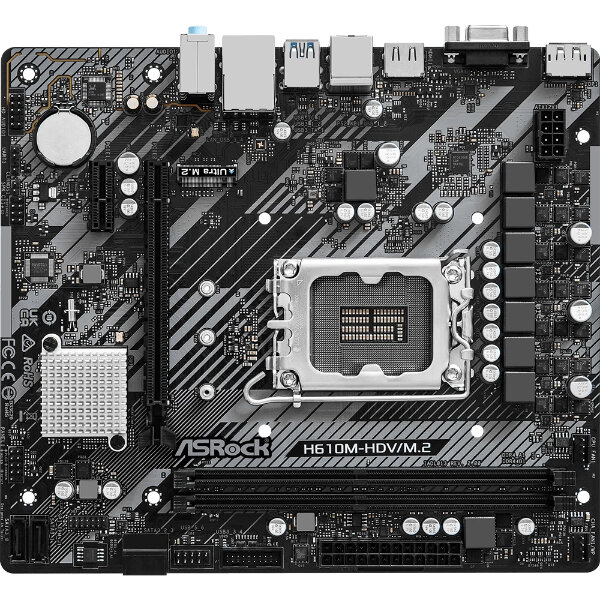 Материнская плата ASRock H610M-HDV/M.2 R2.0, LGA 1700, Intel H610, 2xDDR4, 4xSATA, 1xM.2, 1xPCIe 4.0 x16, 1xPCIe x1, 1xDP, 1xHDMI, 1xVGA, 1x 1Gb LAN,