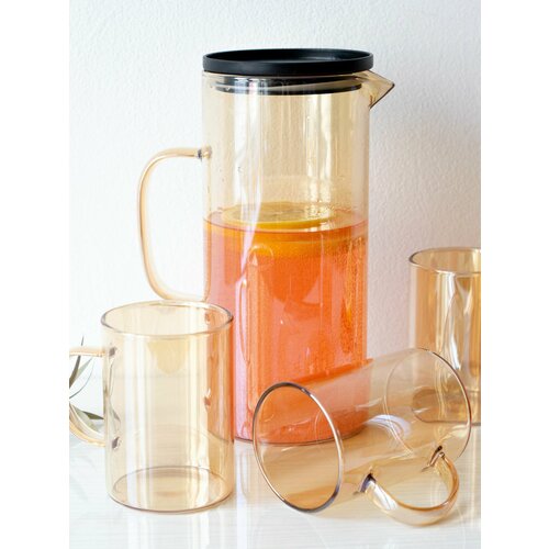 Графин со стаканами 1500300 мл 5 предметов желтый стекло в подарочной упаковке кувшин для горячих и холодных напитков с кружками 3696₽