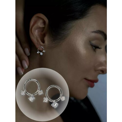 Серьги конго пусеты Tanya Goz Jewellery циркон размер 8 мм серый белый 3590₽