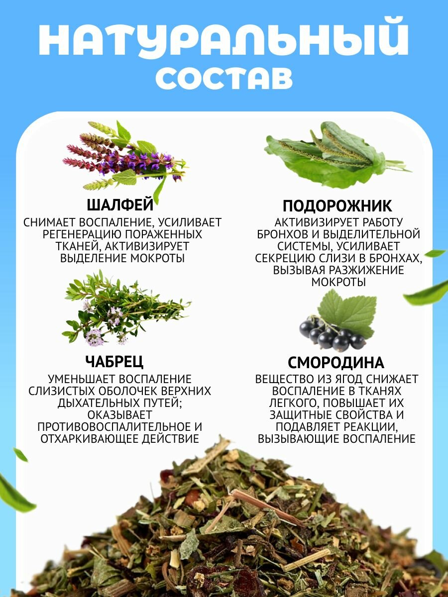 Изображение Травяной сбор при Астме, фиточай от отдышки, при бронхите, затрудненном дыхании, чистит бронхи от слизи, натуральное средство, фиточай Травы Алтая