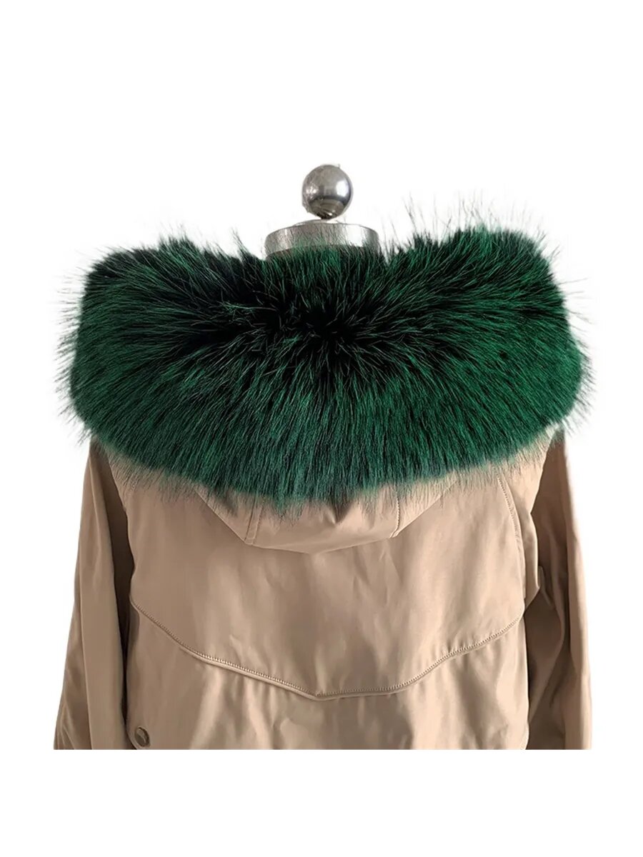 Меховой воротник, искусственный мех, с капюшоном, длина 75см, зеленый