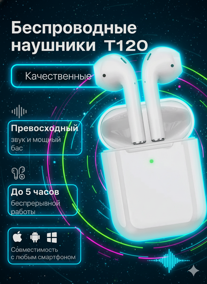 Наушники "AirPods Pro" T 120, с шумоподавлением, 2 микрофона, Bluetooth 5.3
