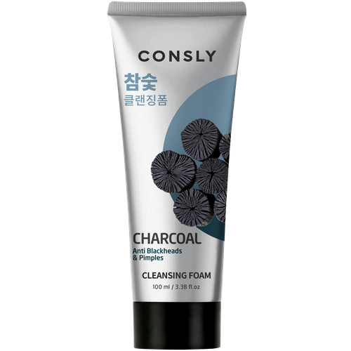 CONSLY Пенка для умывания кремовая c древесным углем против черных точек Charcoal Anti Blackheads Creamy Cleansing Foam, 100мл