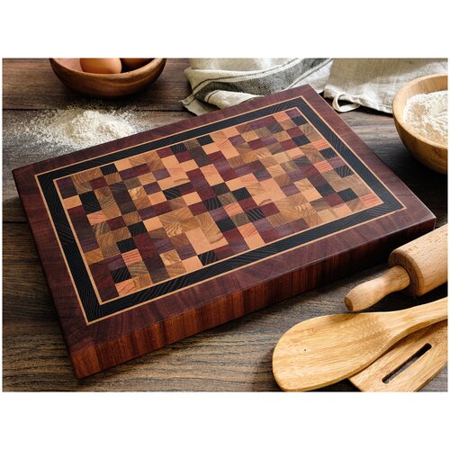 Кухонная торцевая разделочная доска ручной работы из 10 ценных пород дерева SBwooD 35*25*3,5см