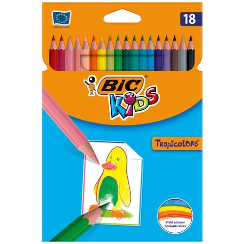 Цветные карандаши для детей BIC Kids Tropicolors детские разноцветные карандаши БИК набор из 18 цветов