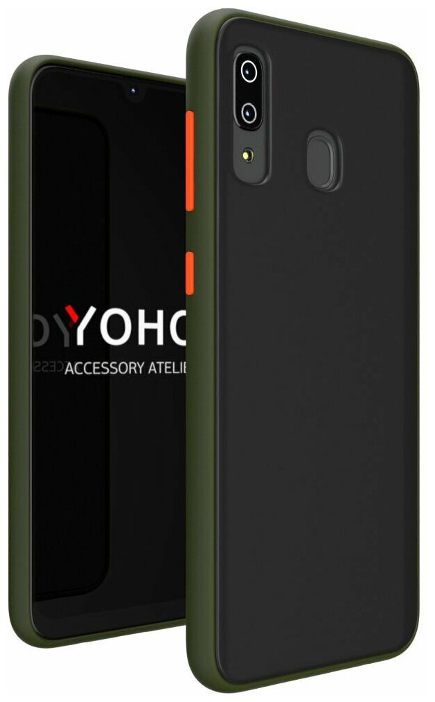 YOHO Чехол защитный - противоударный, матовый, для телефона Xiaomi Redmi 7. Оливковый - оранжевый YCHPMXR7OO