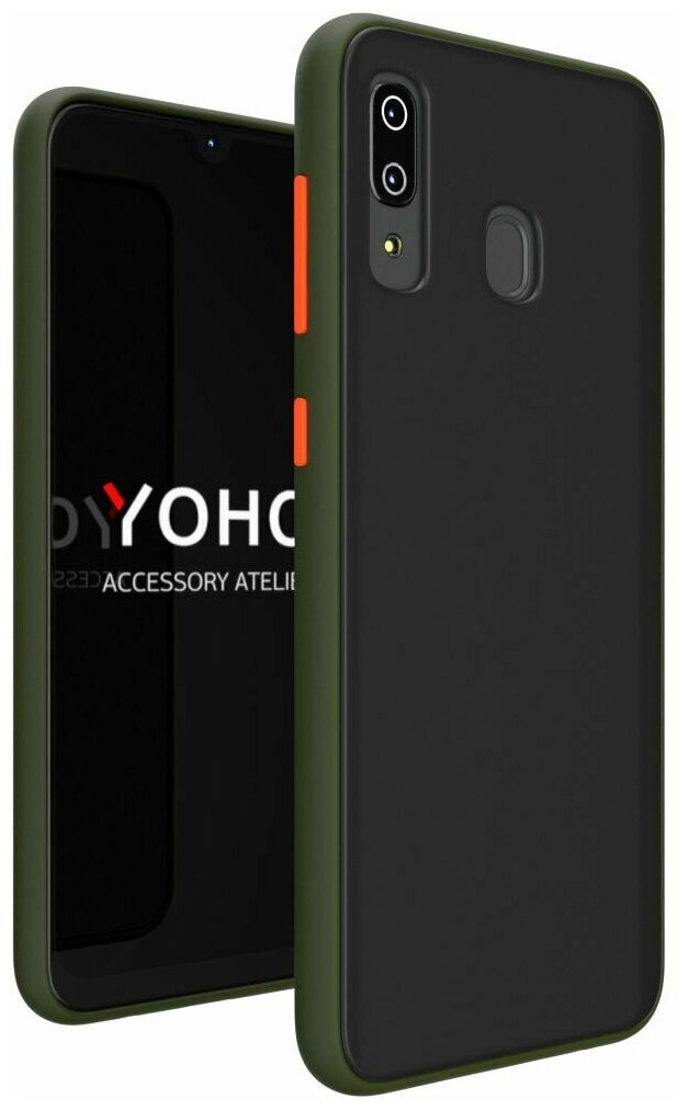 фото YOHO Чехол защитный - противоударный, матовый, для телефона Xiaomi Redmi 7. Оливковый - оранжевый YCHPMXR7OO