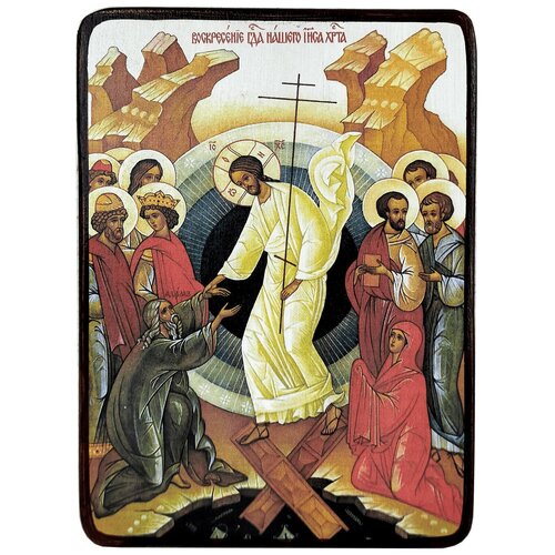Икона Воскресение Христово на светлом фоне, размер 14 х 19 см
