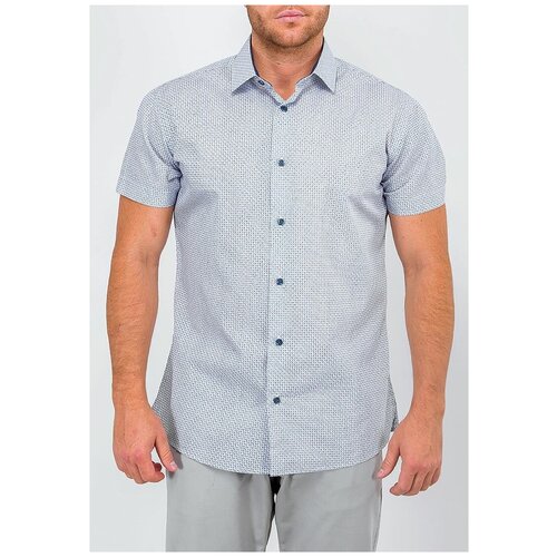 фото Рубашка мужская короткий рукав greg 143/201/5053/zs/c/1, полуприталенный силуэт / regular fit, цвет бирюзовый, рост 174-184, размер ворота 40