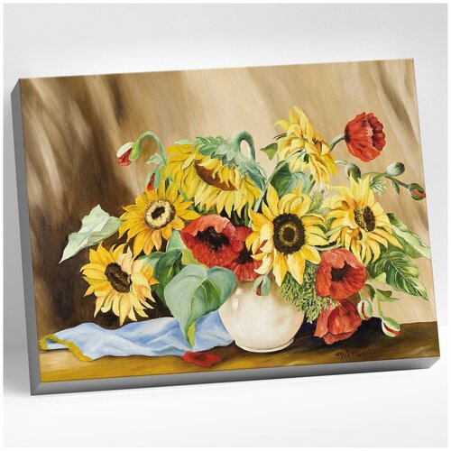 картина по номерам 40 × 50 см маки и подсолнухи 28 цветов Molly Картина по номерам 40 × 50 см «Маки и подсолнухи» 28 цветов